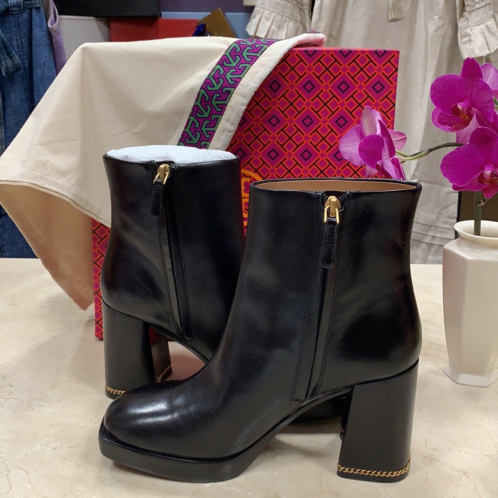 TORY BURCH RUBY PLATFORM CHAIN INLAY HEEL BOOTS - Picture 8 of 15